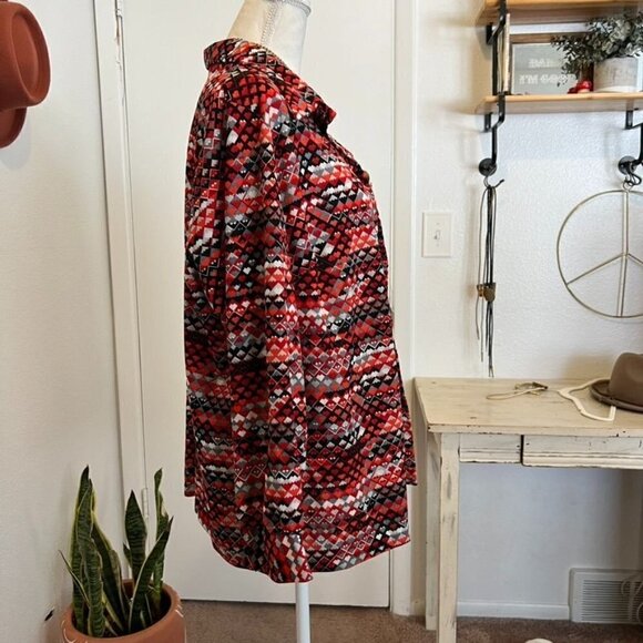 M'lady Vintage 70s Red Southwestern Mountain Abstract Print Long Sleeve Blouse - Picture 6 of 11